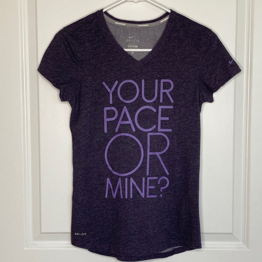 Nike | Running V-Neck Dri-Fit Tee | Heather Purple | Size  XS